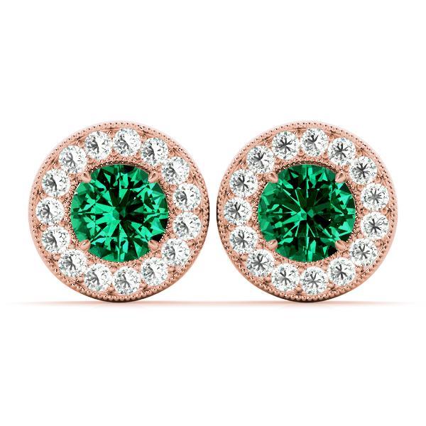 Emerald 0.58ct  & Diamond 0.34ct Earrings - 14kt Gold