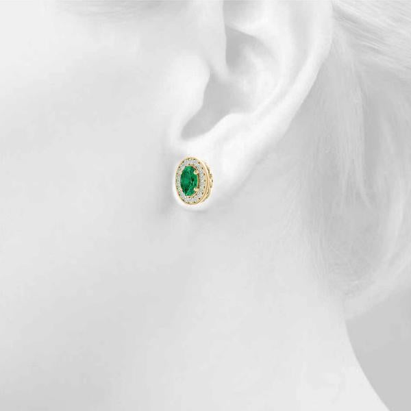 Emerald 1.00ct & Diamond 0.39ct Earrings - 14kt Gold