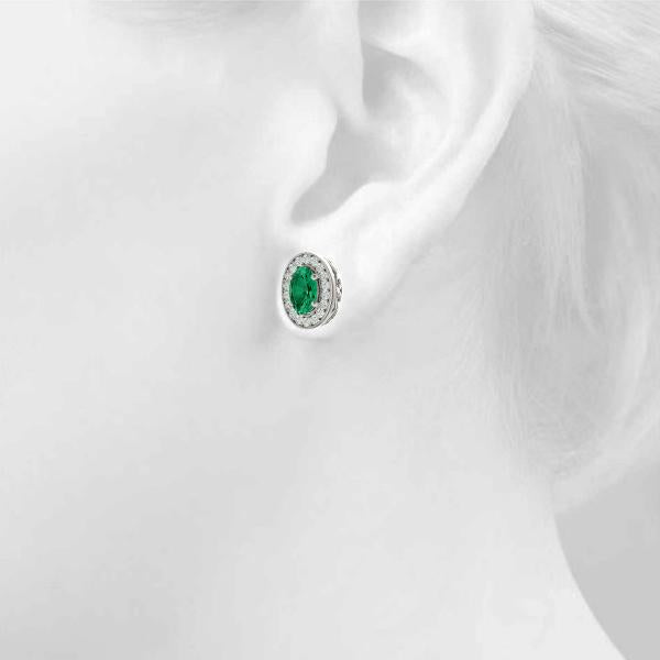 Emerald 1.00ct & Diamond 0.39ct Earrings - 14kt Gold