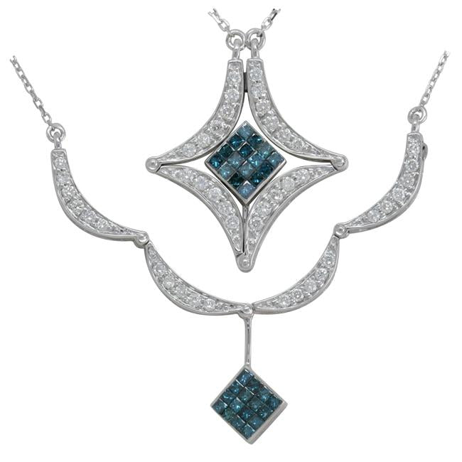 Blue and White Diamond Necklace 2 Look 0.84cttw 14kt Gold