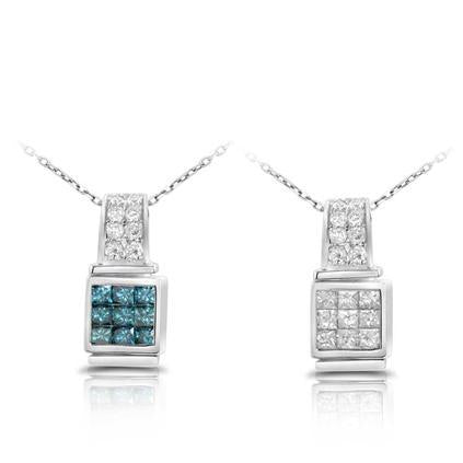 Blue and White Diamond Necklace Reversible 0.74cttw 14kt Gold