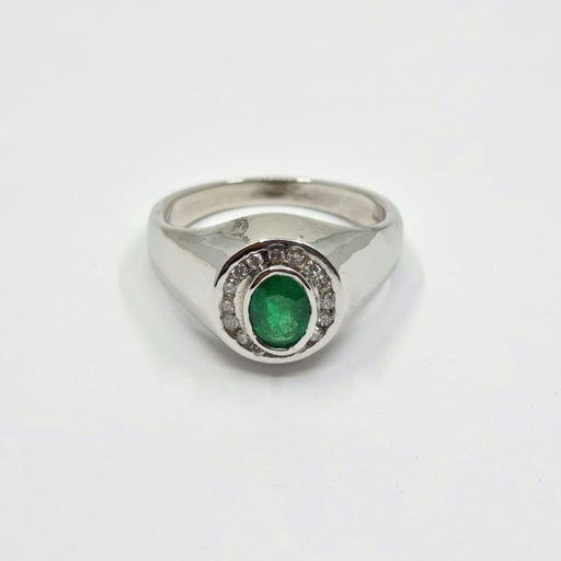 Men's Ring Emerald 0.80ct and Diamond 0.20ct tw 14kt Gold