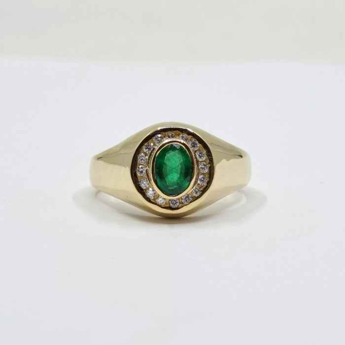 Men's Ring Emerald 0.80ct and Diamond 0.20ct tw 14kt Gold