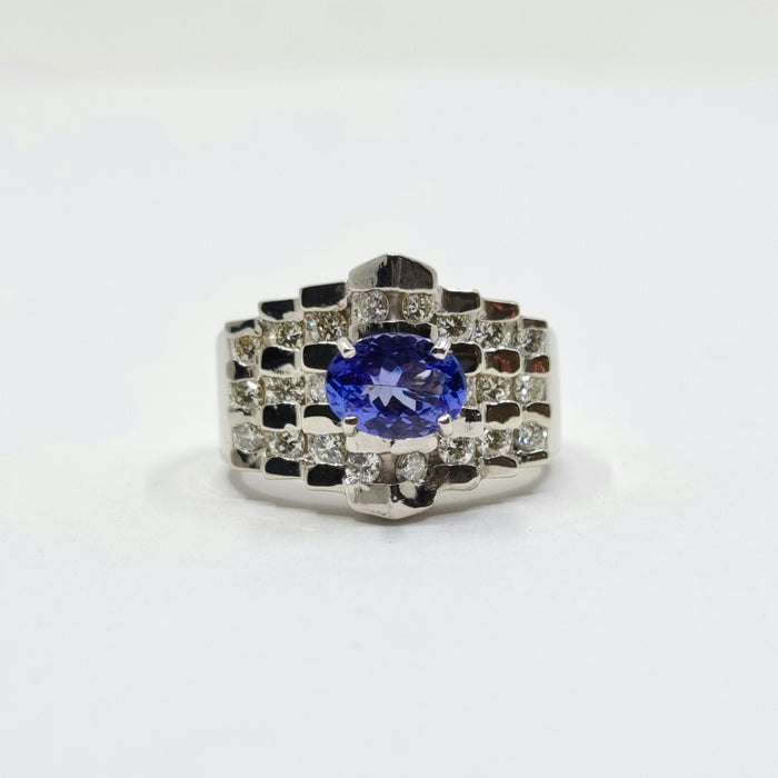 Men's ring Tanzanite 1.35ct with Diamonds 1.00ct in 14kt Gold
