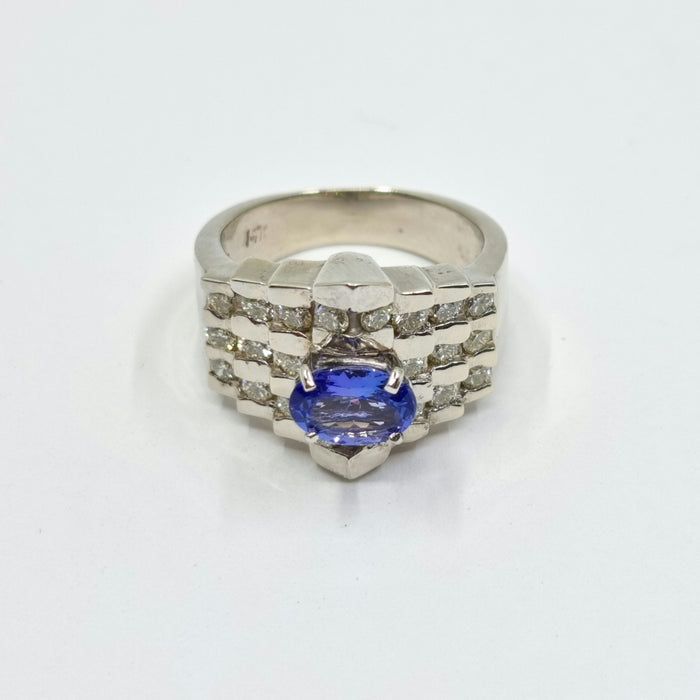 Men's ring Tanzanite 1.35ct with Diamonds 1.00ct in 14kt Gold