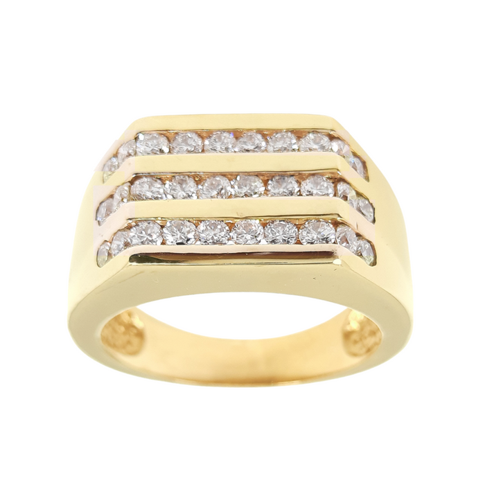 Men's Three Row Diamond Ring 1.75 ct tw 14kt Gold