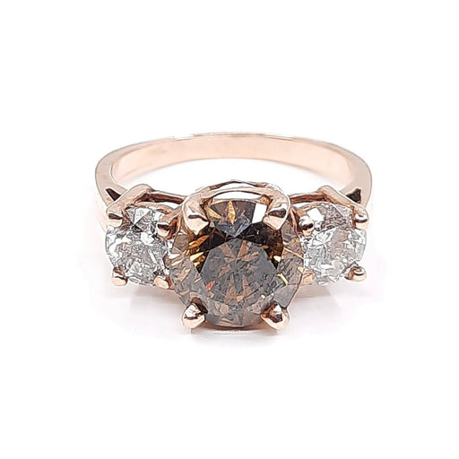 Three Stone Choco and White Diamond Ring 3.11cttw 14kt Gold