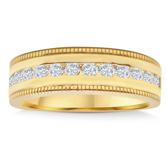 Men's Channel Diamond Ring 1.00 ct tw with Milgrain 14kt Gold