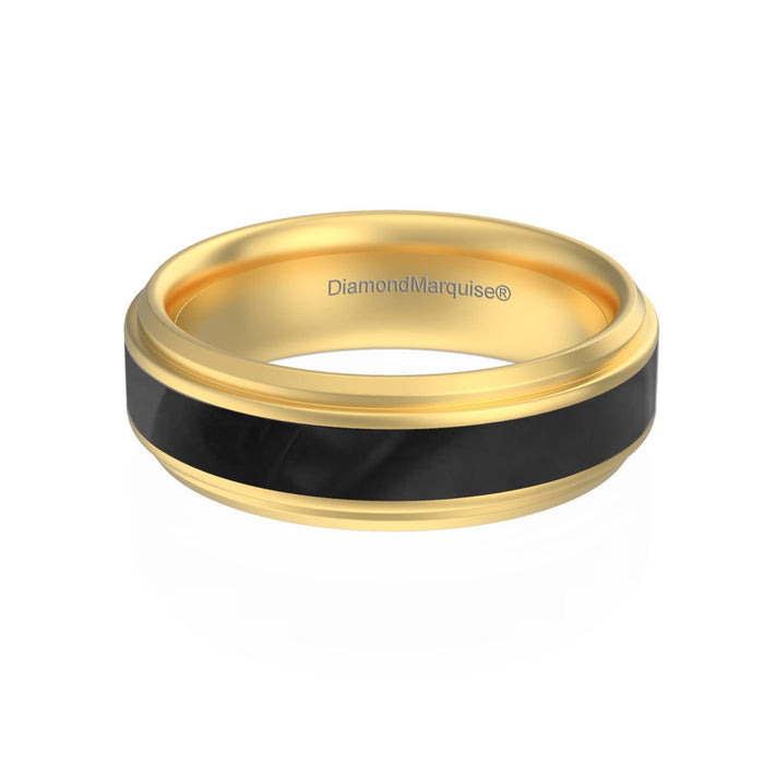 Wedding Band 14kt Gold 6MM With Black Onyx