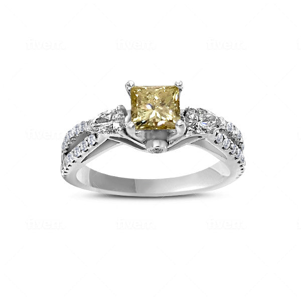 Fancy Yellow Princess Diamond 1.10 ct tw Engagement Ring Women's 14kt Gold