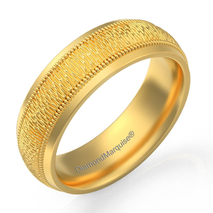 Wedding Band 14kt Gold Milgrain 6MM Hammered Florentine Gold