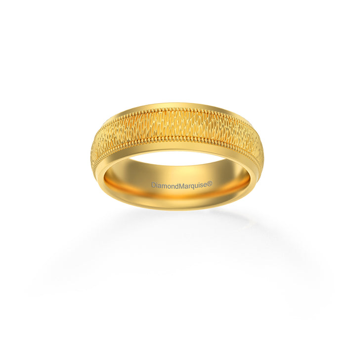Wedding Band 14kt Gold Milgrain 6MM Hammered Florentine Gold
