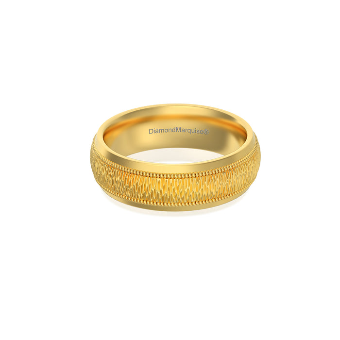 Wedding Band 14kt Gold Milgrain 6MM Hammered Florentine Gold
