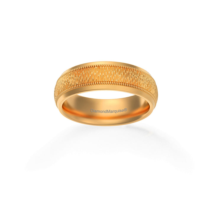 Wedding Band 14kt Gold Milgrain 6MM Hammered Florentine Gold
