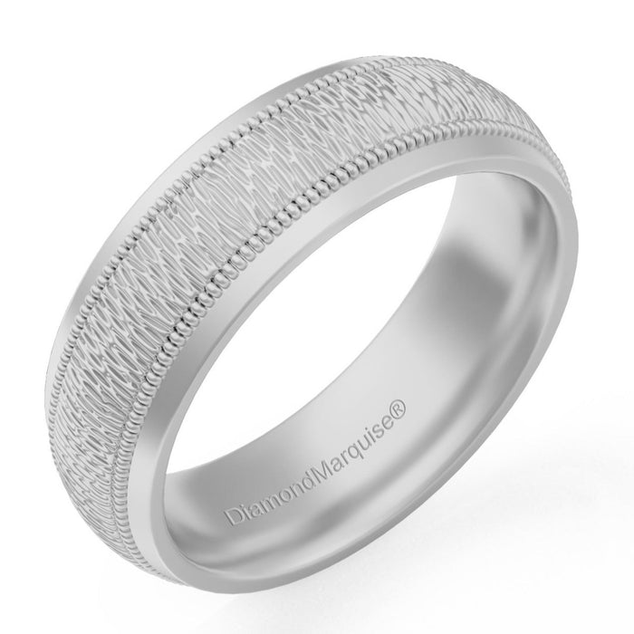 Wedding Band 14kt Gold Milgrain 6MM Hammered Florentine Gold