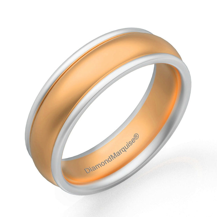 Wedding Band 14kt Gold 6MM Yellow & White Gold with Groove