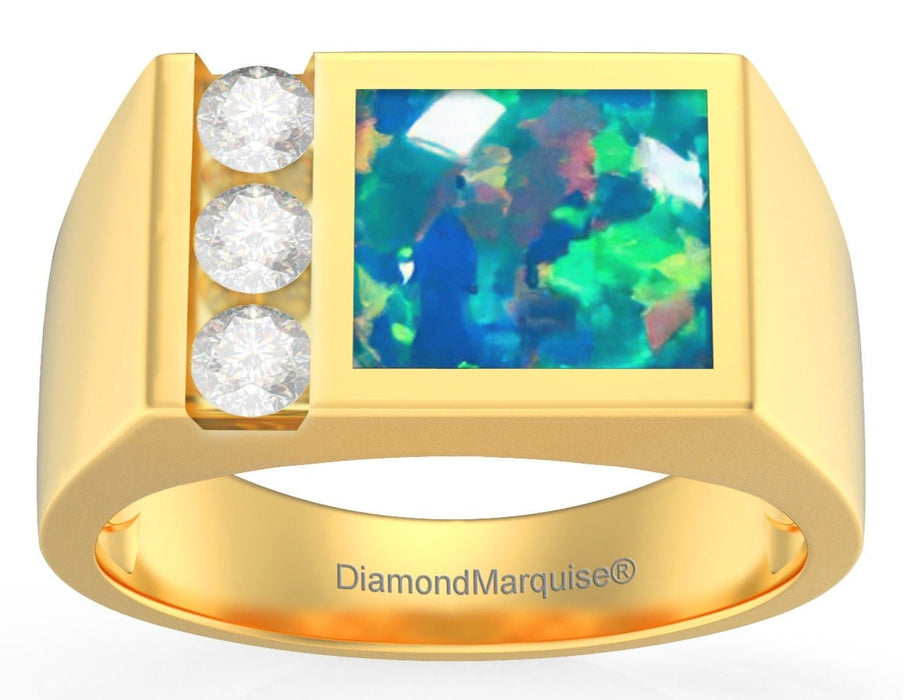 Men's Inlay Opal and Diamond Ring 0.50ct tw 14kt Gold