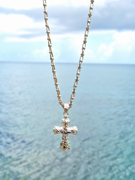 14kt Gold Cross Pendant with Cayman Map