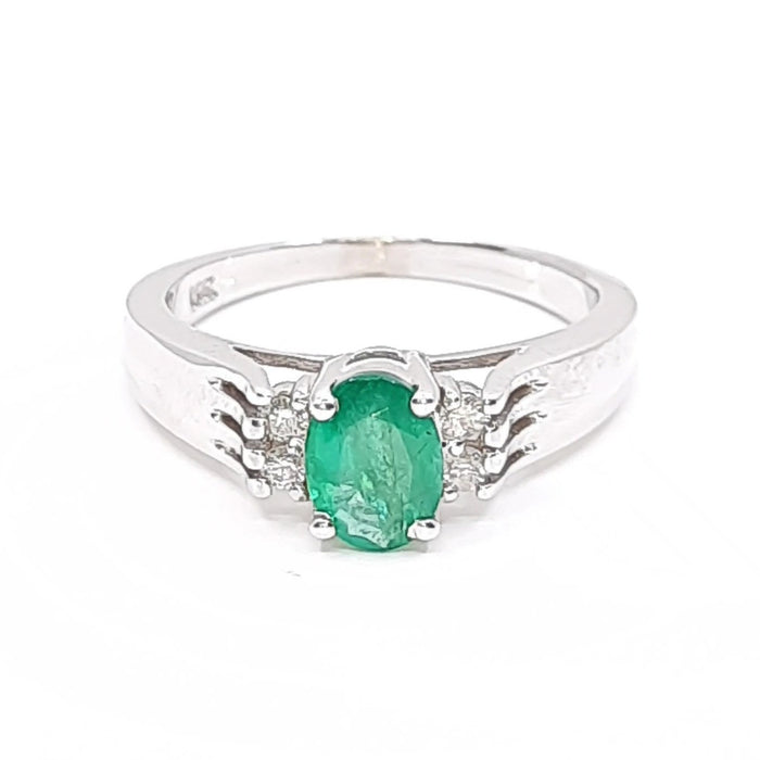 Emerald 0.75ct tw and Diamond 0.10ct tw Women's Ring 14kt Gold
